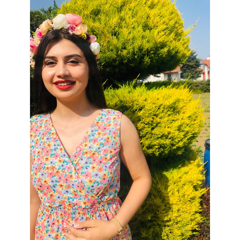 Çapraz Yaka Çiçek Desenli Elbise