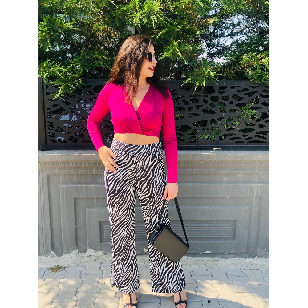 Fuşya Pembe Crop bluz