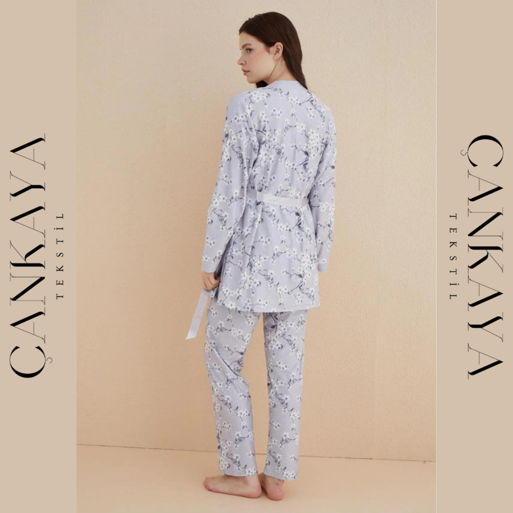 Yeni Sezon Gri Desenli Bayan Pijama Takımı