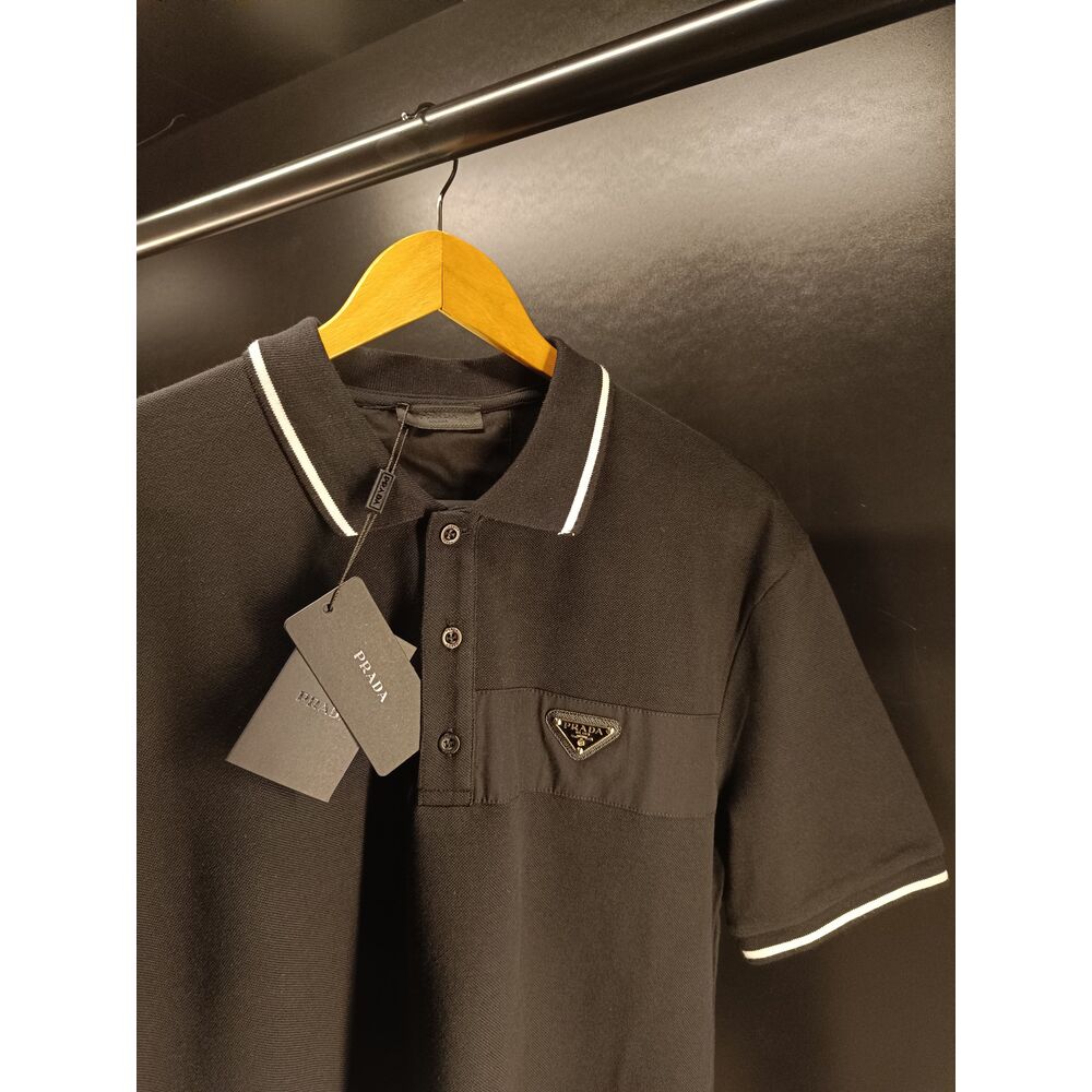 Prada Naylon detaylı, pamuklu streç polo yaka t-shirt | Classmenwear