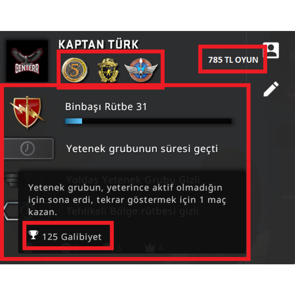 785 TL OYUN 3 MADALYA 125 WİN 281 SAAT