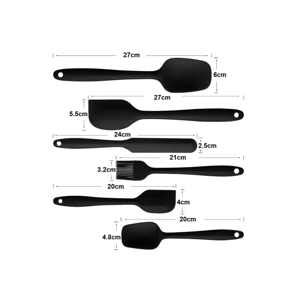 Drongo Isıya Dayanıklı Yanmaz Yapışmaz Silikon Spatula Seti 6 Parça Siyah