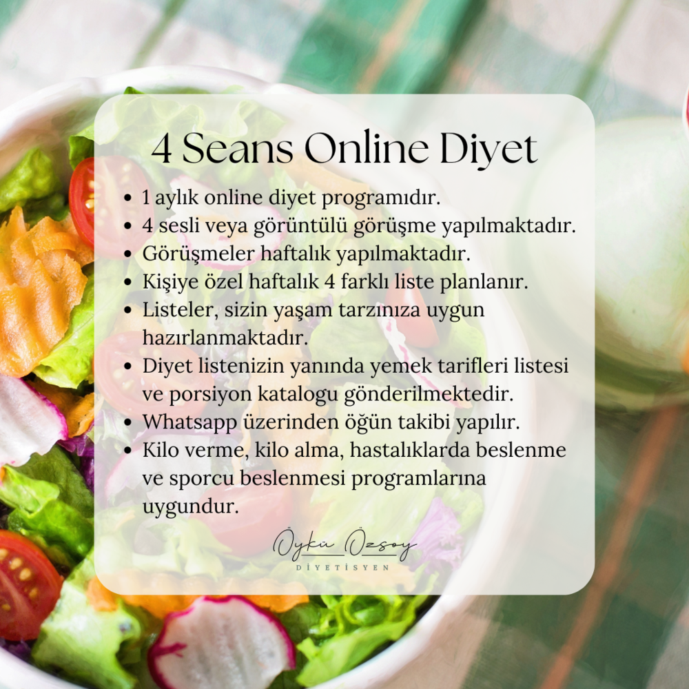 1 Aylık Online Diyet (4 Seans)