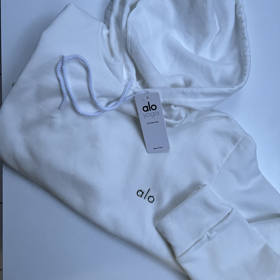 Alo yoga beyaz kapüşonlu hoodie sweatshirt | EASTFRANCE