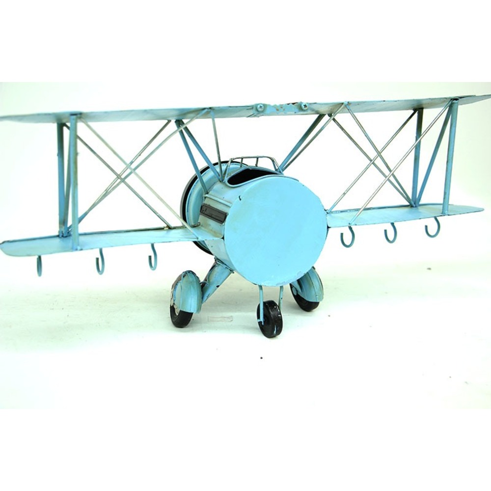 Vintage Eskitme Askılıklı ve Saatli Metal Uçak 42cm