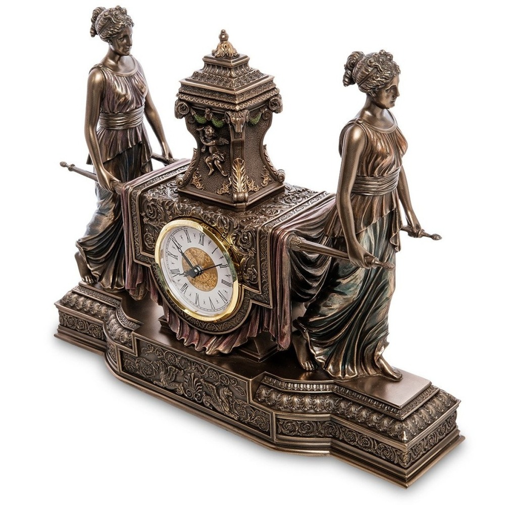 Veronese Bronz Renk Mitolojik Figürlü Barok Masa Saati 36Cm