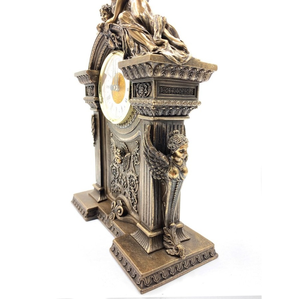 Veronese Bronz Tonlu Kanatlı Melek Detaylı Masa Saati 32Cm