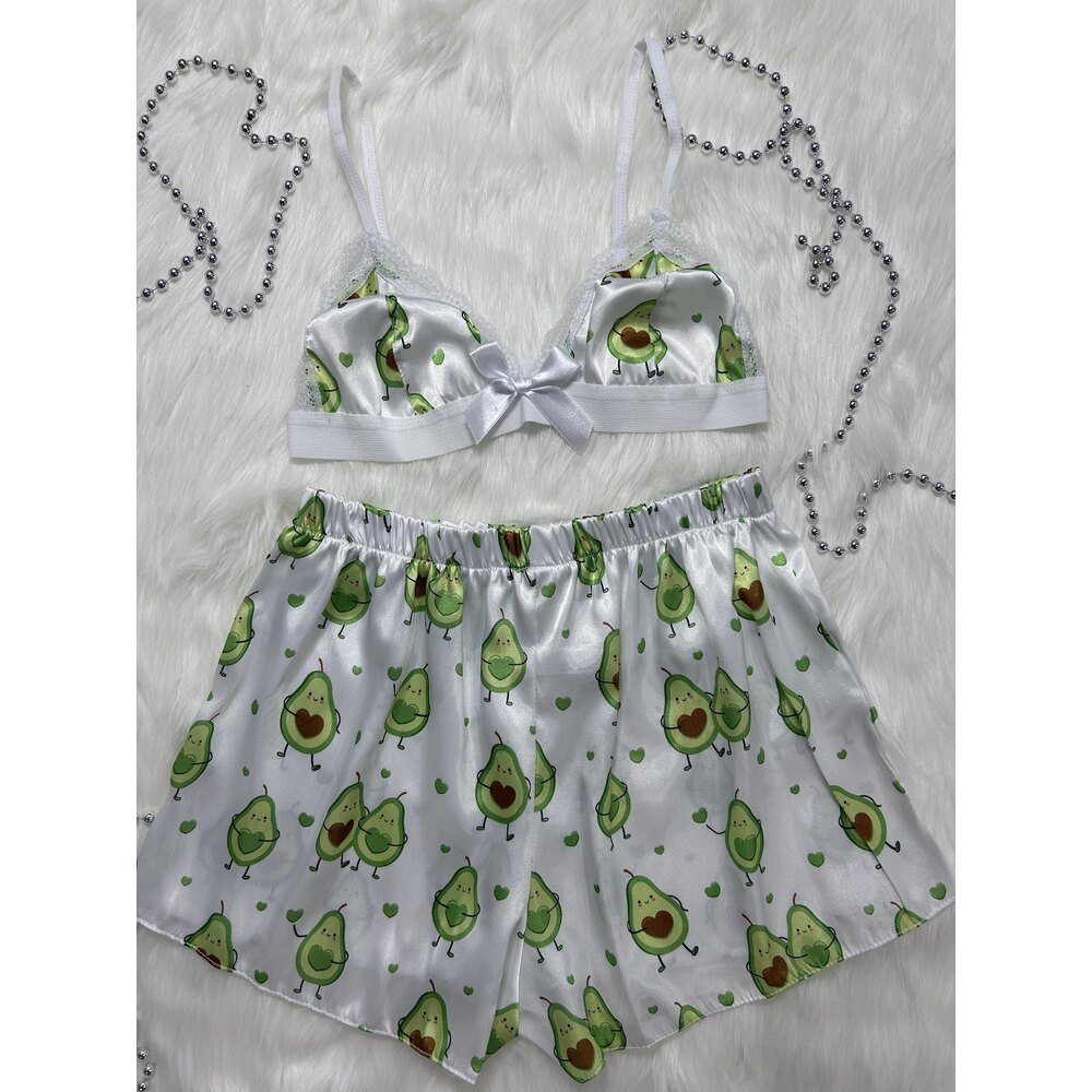 BEYAZ SATEN DESENLİ ŞORTLU BRALET TAKIM