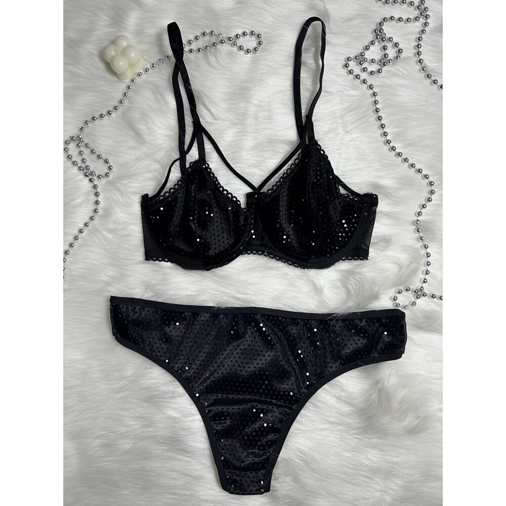 SİYAH PULLU BRALET TAKIM 