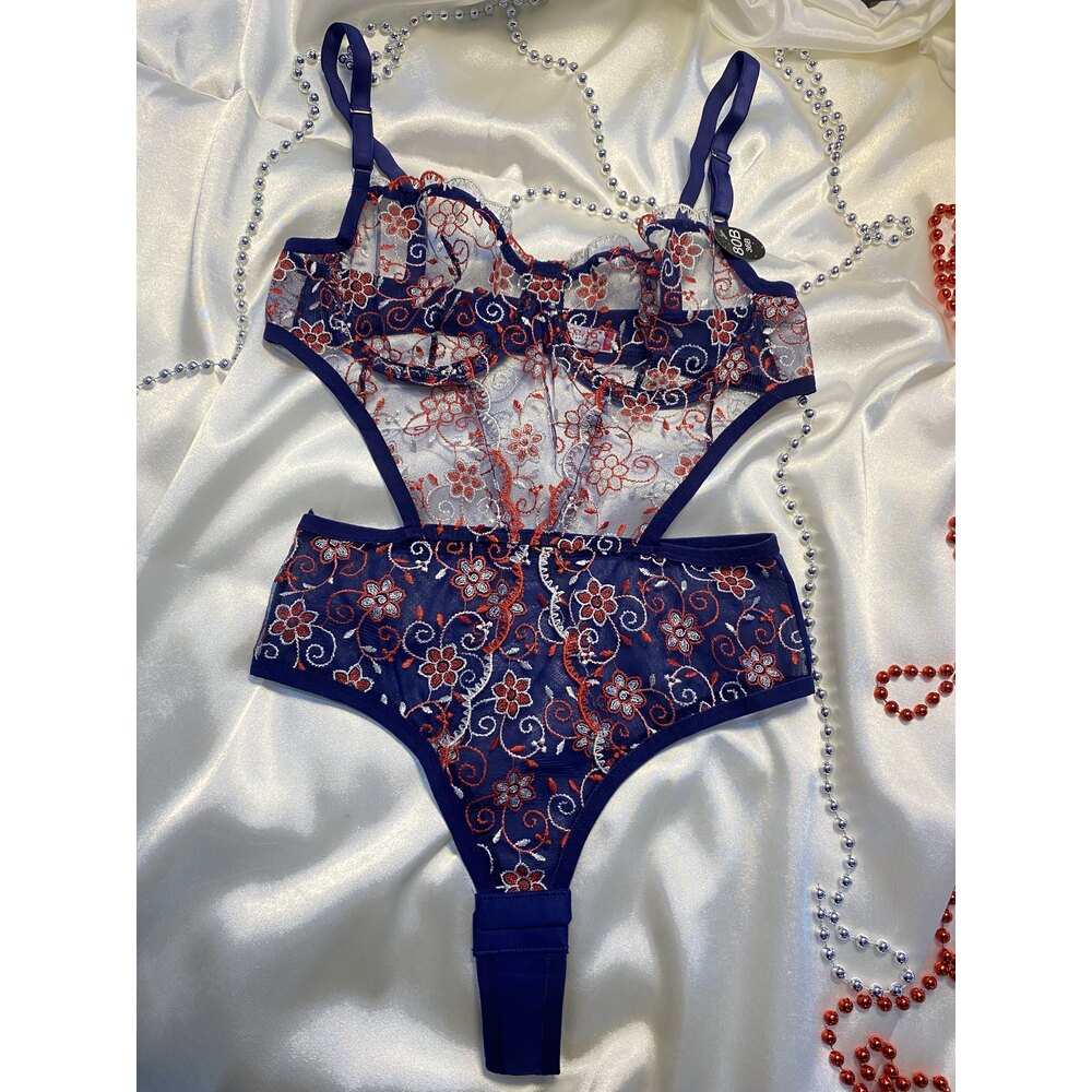 LACİVERT ÇİÇEK DESENLİ BODYSUIT