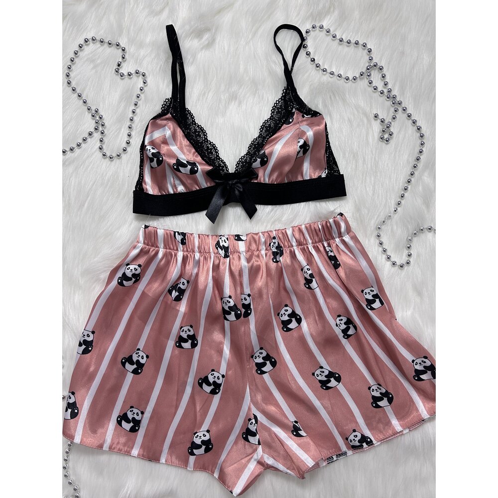 YAVRU AĞZI SATEN DESENLİ ŞORTLU BRALET TAKIM