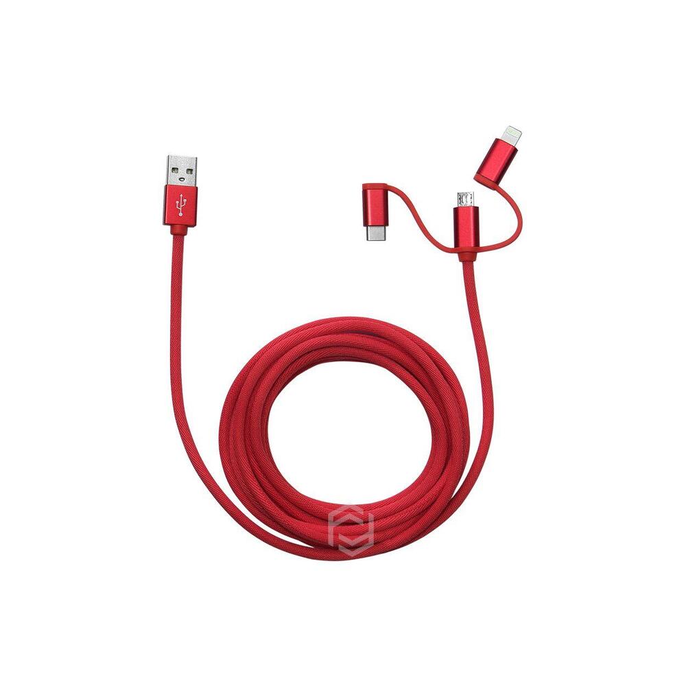 Frisby FA-7558UC 3mt Örgülü USB Data / Şarj Kablo 3in1 (iOS/Android/Type-C) Kırmızı