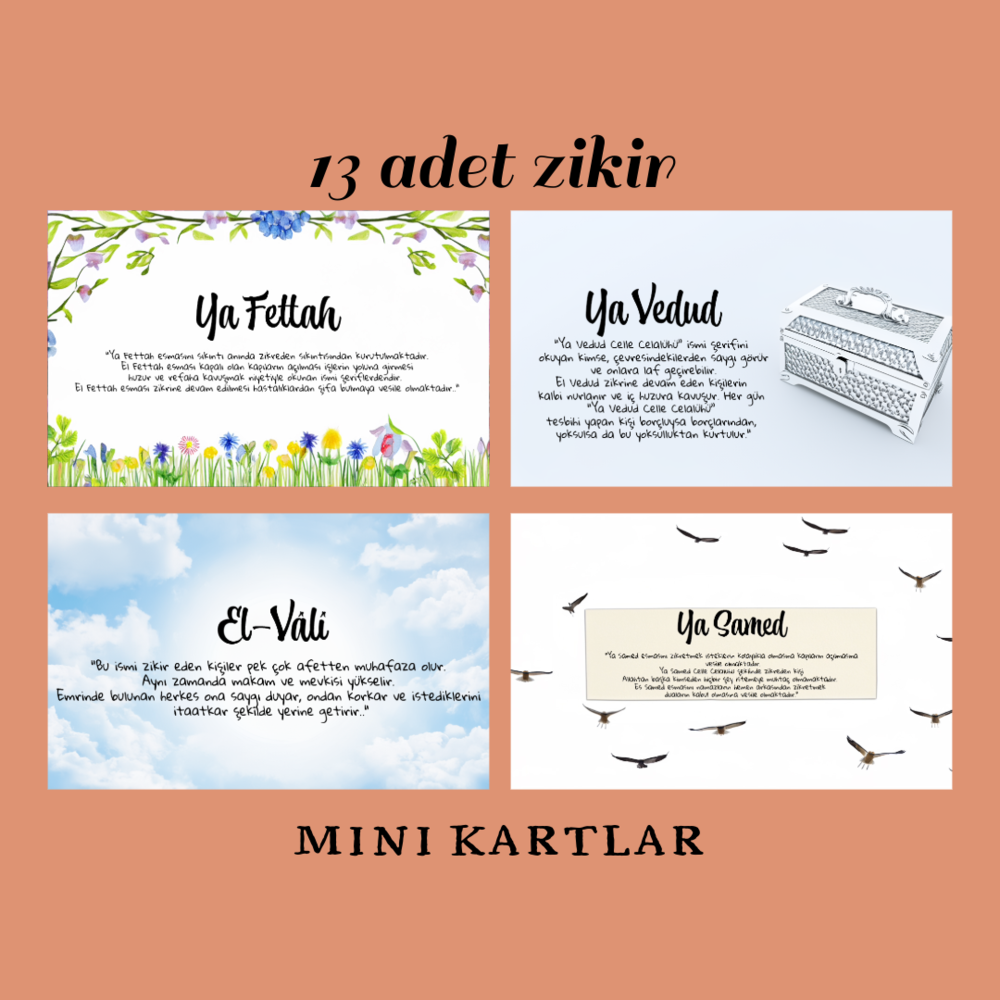 13 adet Zikir Motivasyon kartı