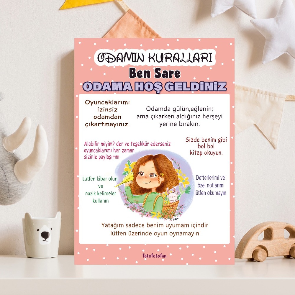 İsimli Çocuk Oda Kuralları Soft Pembe