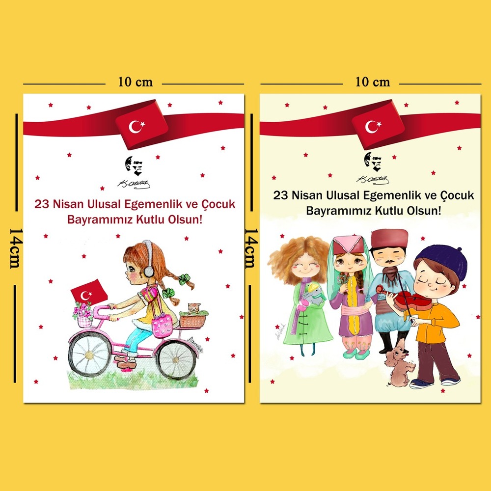 23 Nisan Ulusal Egemenlik Ve Çocuk Bayramı Temalı Tebrik Kartı 2'li set 5 Adet