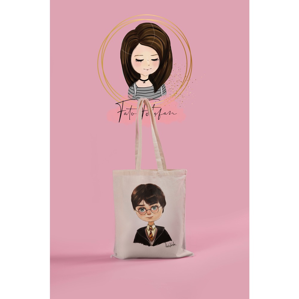 Harry  Potter Chibi Çizimli Bez Çanta