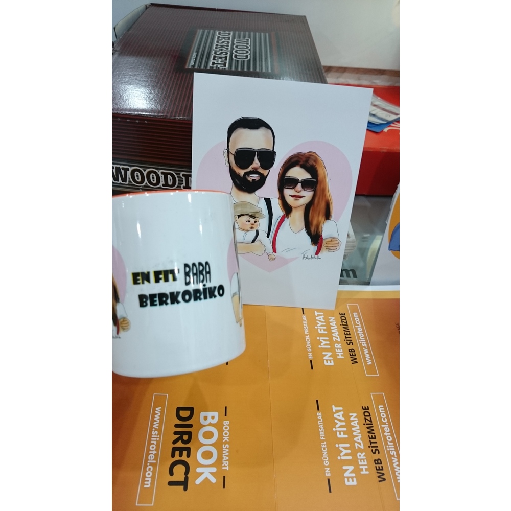 Kişiye özel Chibi çizimli Babalar Günü Hediye Seti 2'li