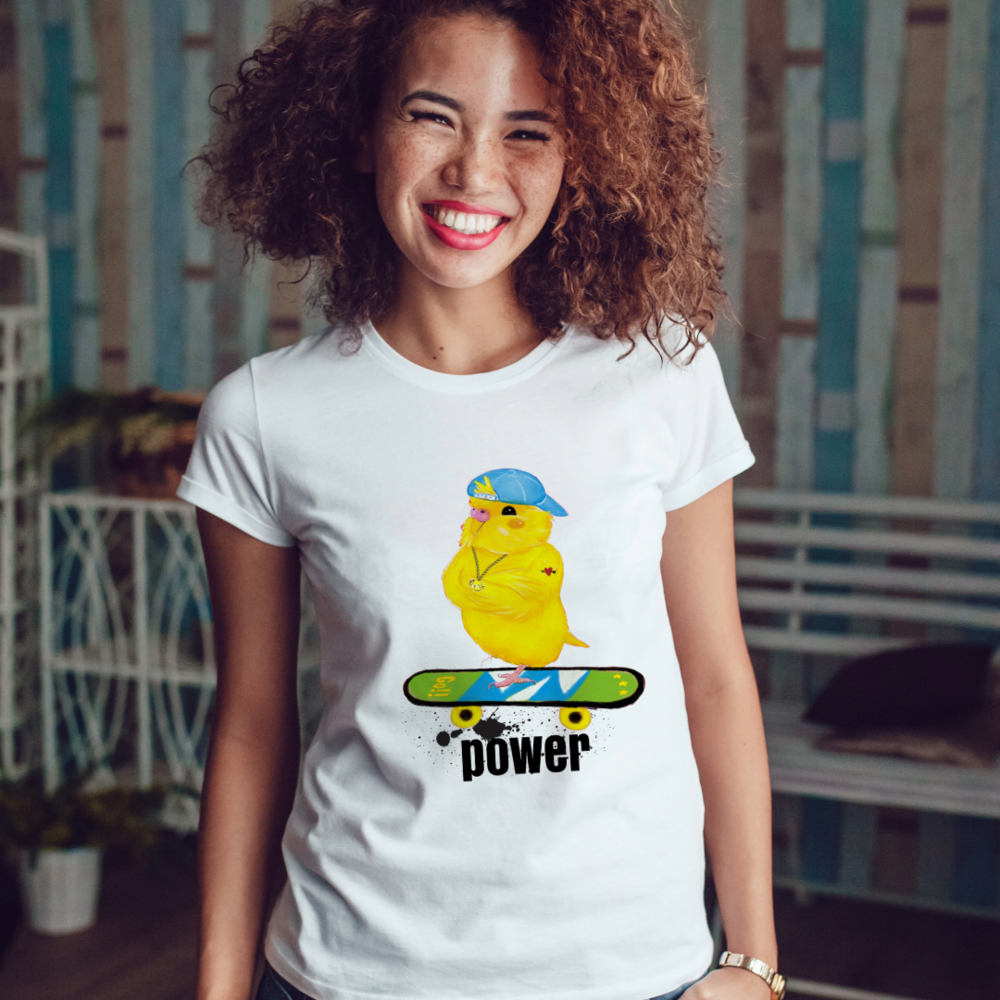 Power Güçlü Çizimli Kuş Temalı Tişört Unisex