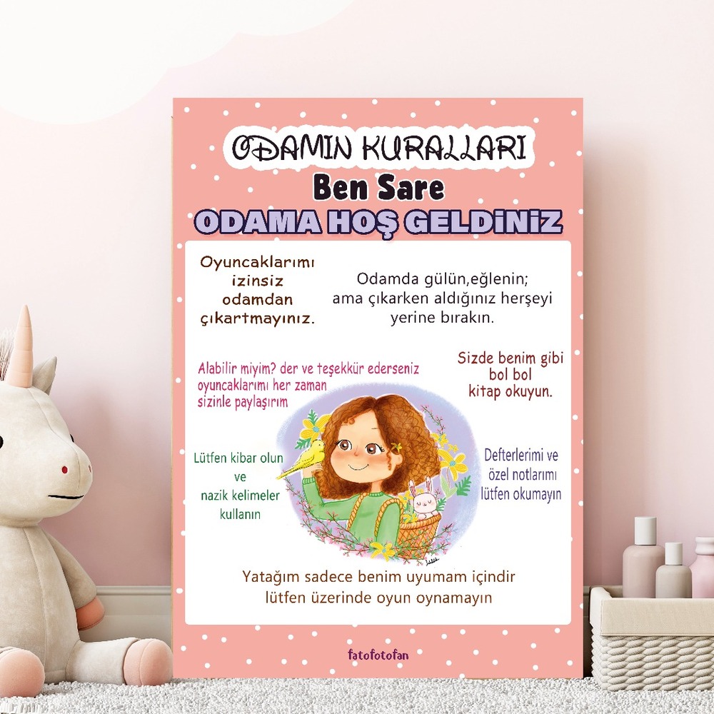 İsimli Çocuk Oda Kuralları Soft Pembe