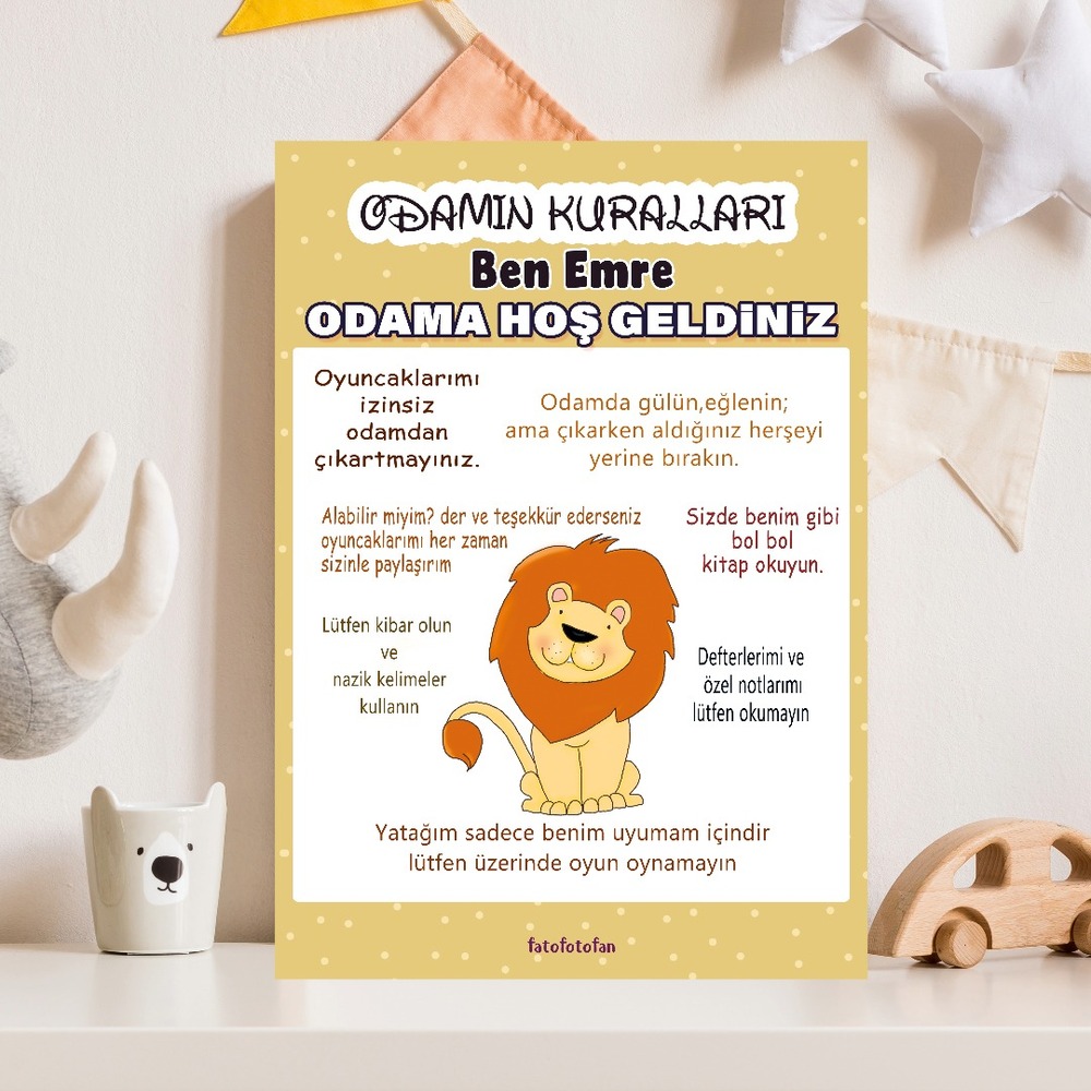 İsimli Çocuk Oda Kuralları Aslanlı