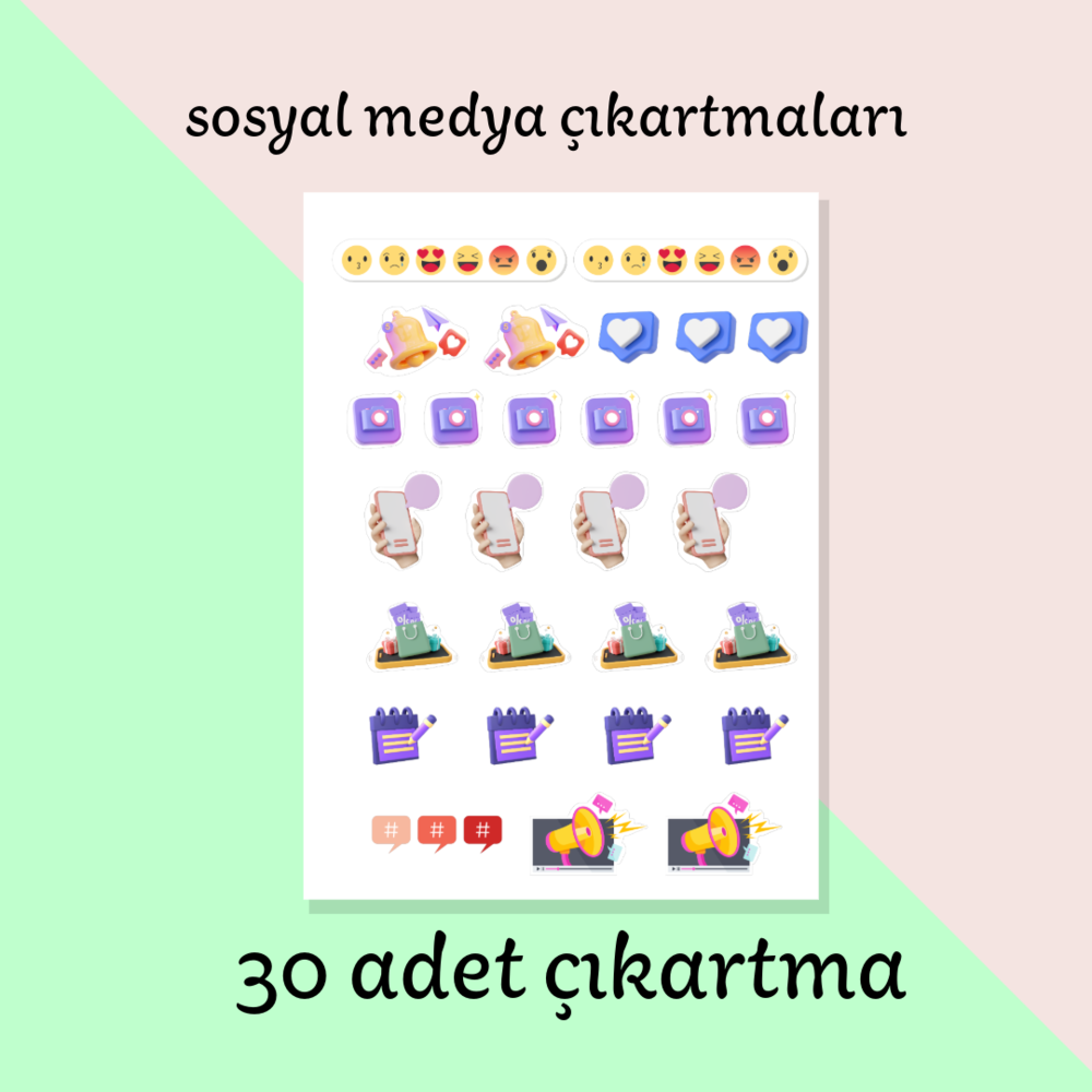 Sosyal Medya Temalı,ikon set 30 adet çıkartma