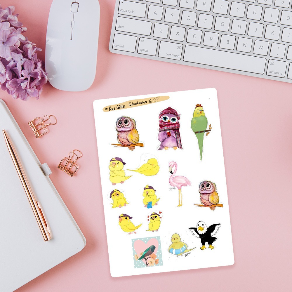 Kuş Giller Sticker Set,Vintage,Minimalist