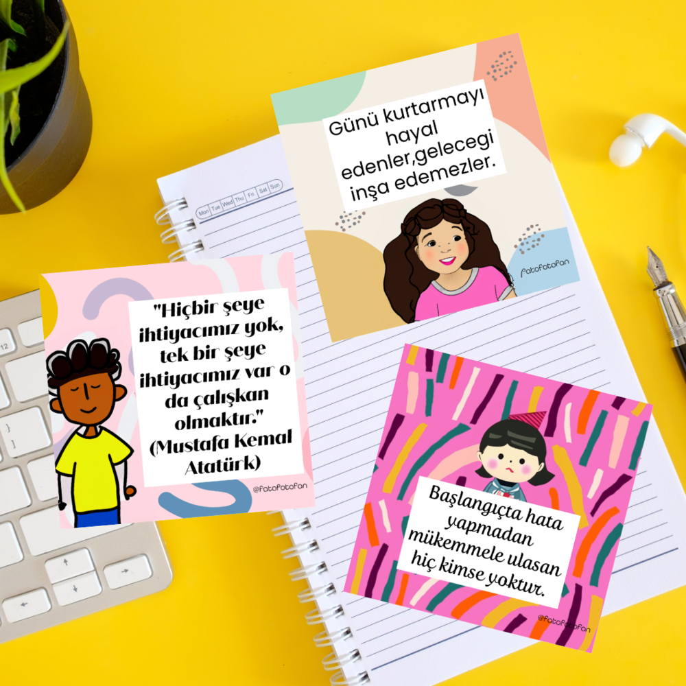 Ders Çalışmak için Motivasyon Kartları Çocuklara özel 3'lü