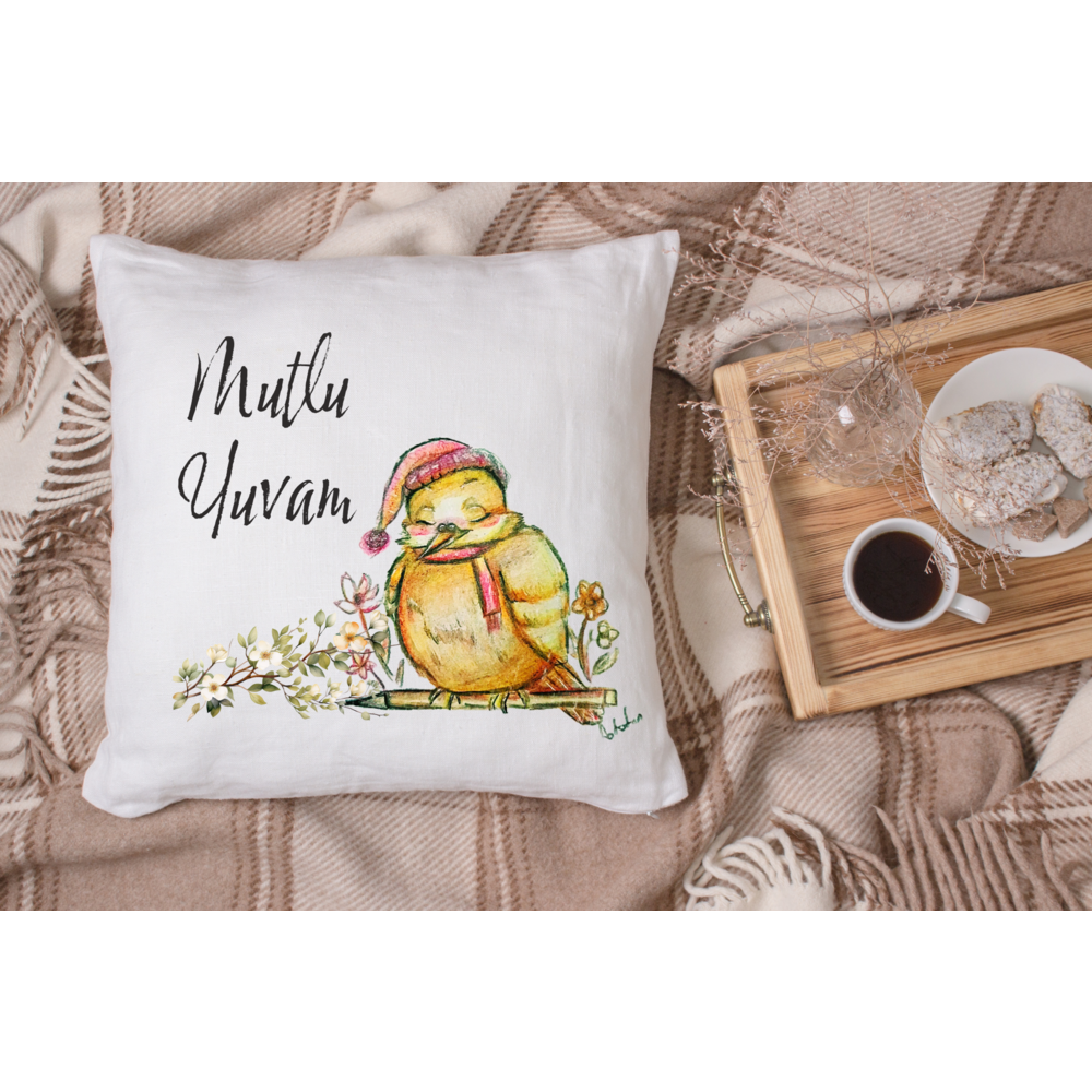 Mutlu Yuvam Kuş Temalı Yastık 38x38