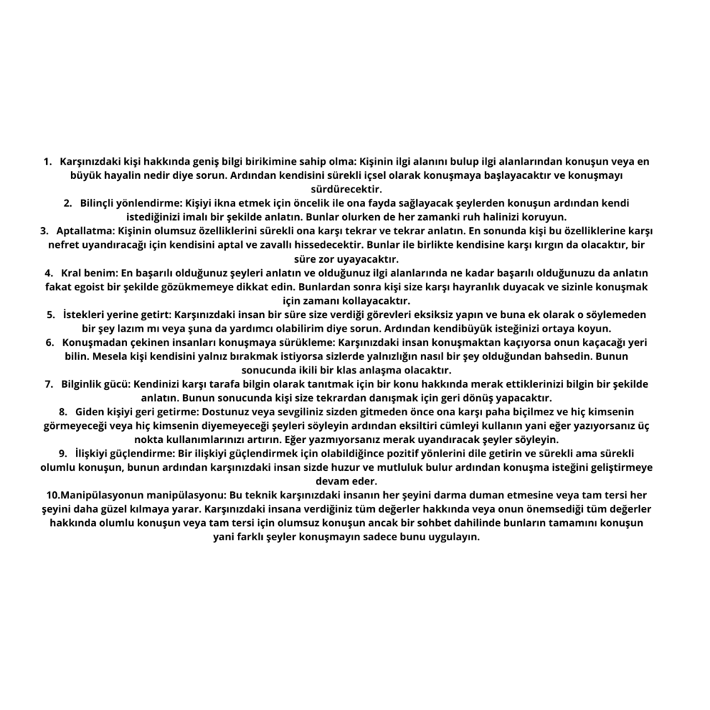 MANİPÜLASYON DESTANSI PAKET (1000 TANE TAKTİK VE YÖNTEM)