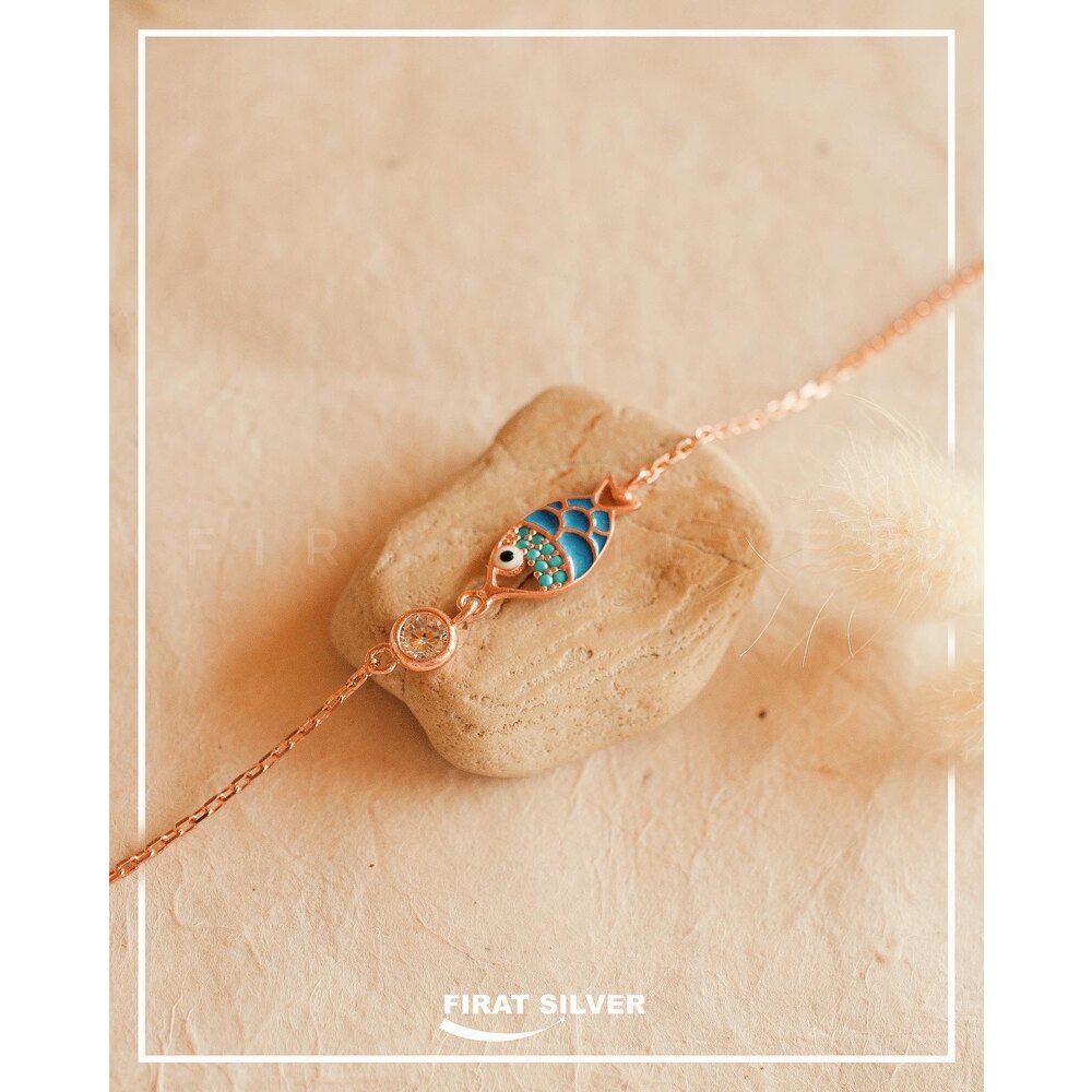 Gümüş Balık Motif Halhal (Rose)