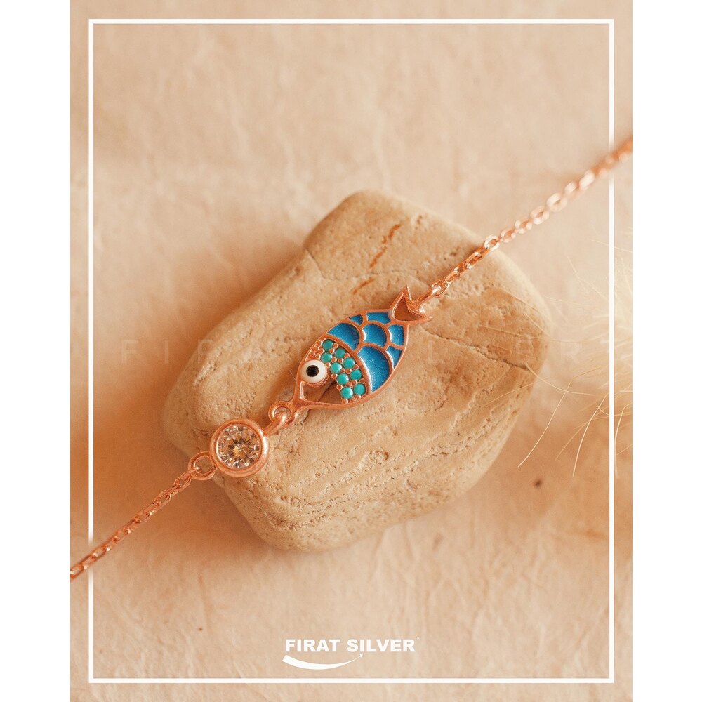 Gümüş Balık Motif Halhal (Rose)