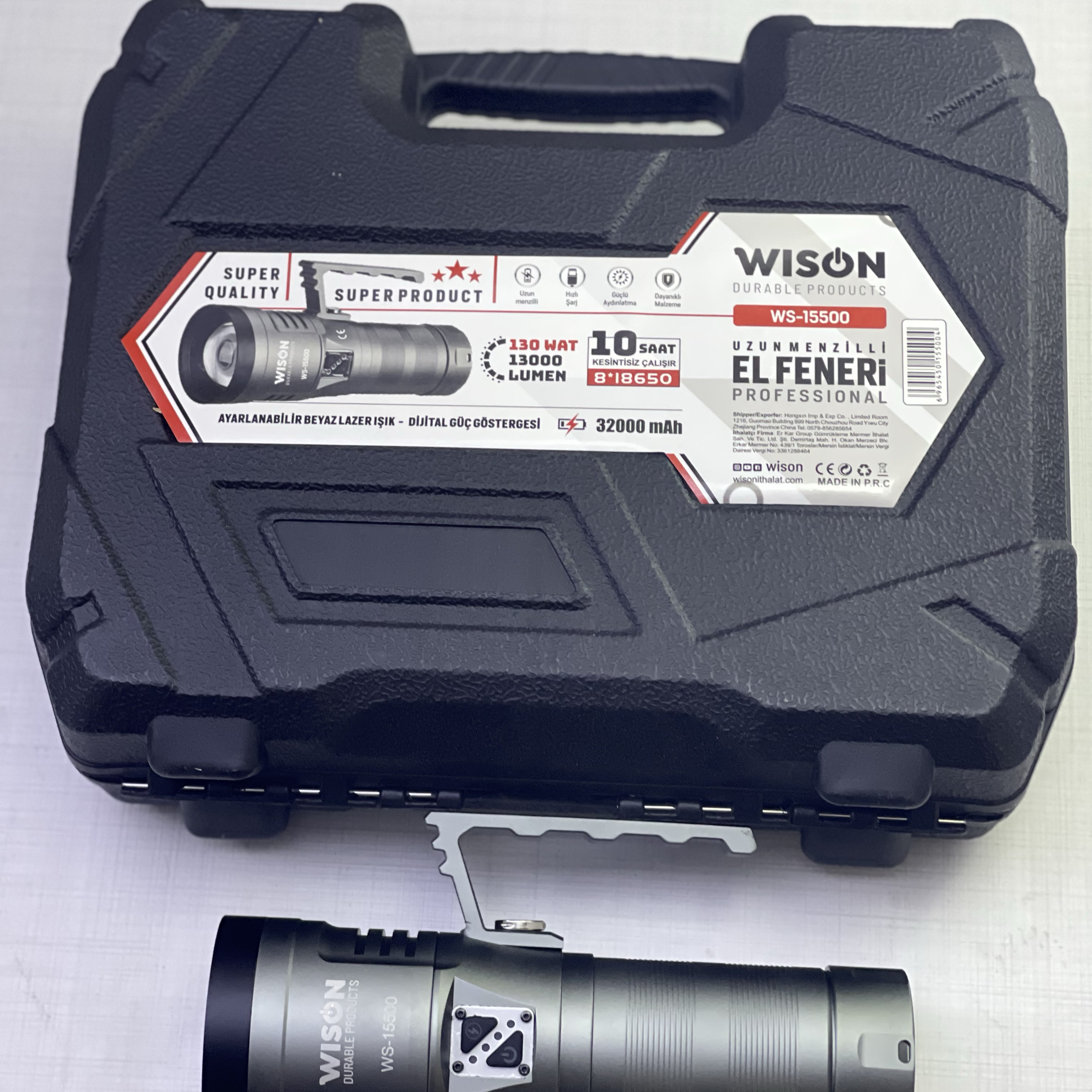 13 BİN LÜMEN ORİJİNAL ZOOMLU PROFESYONEL EL FENERİ Wison ws15500