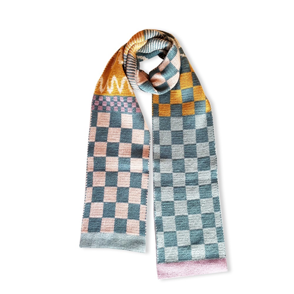 Checkerboard 'patchwork blue' atkı