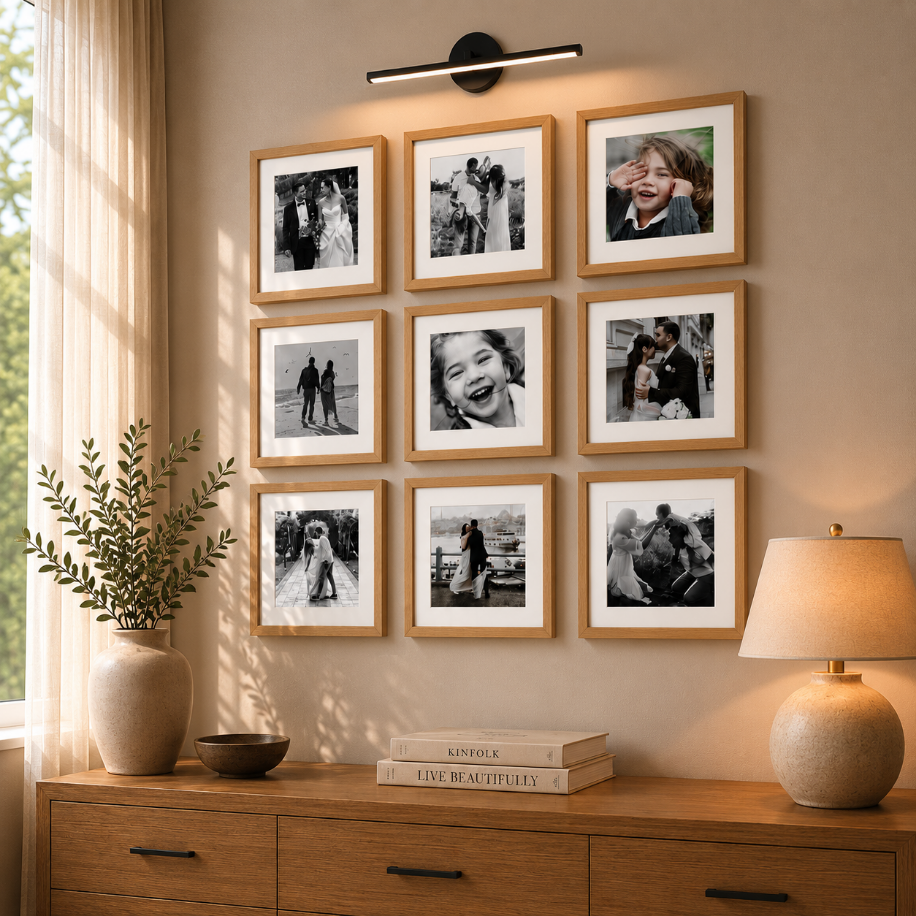 9 adet 20x20 Ahşap Desenli Kare Çerçeve - Fotoğraf Baskısı Hediye