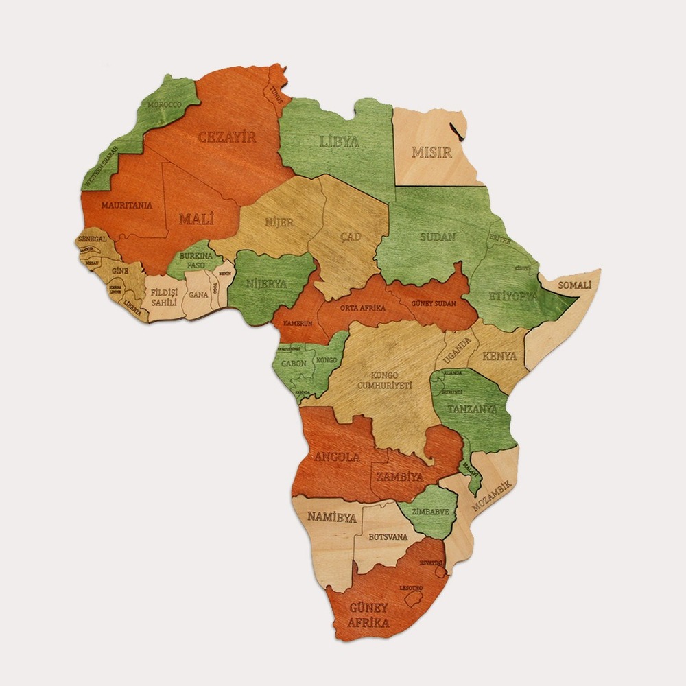 Ahşap Afrika Kıtası Duvar Tablosu - Katmanlı Asorti | Hubb Store