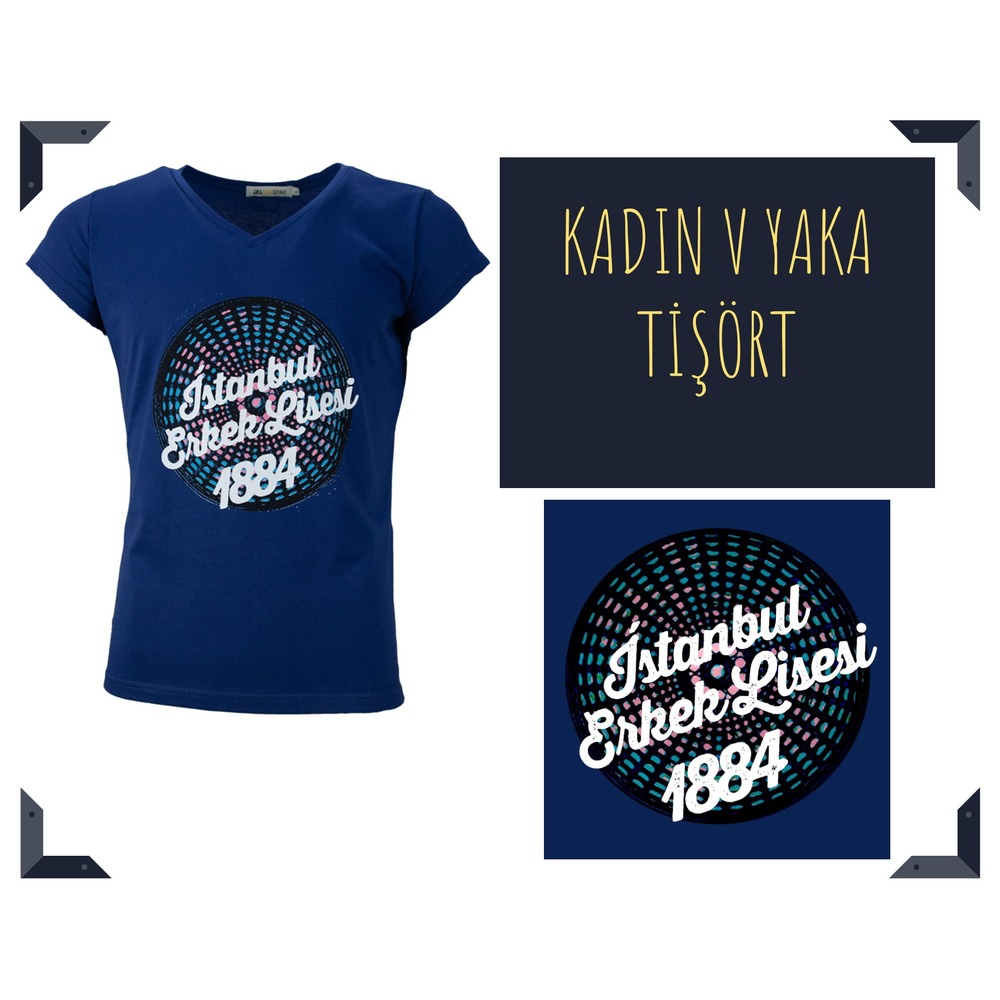 V-Yaka Kubbe Baskılı Kadın T-Shirt