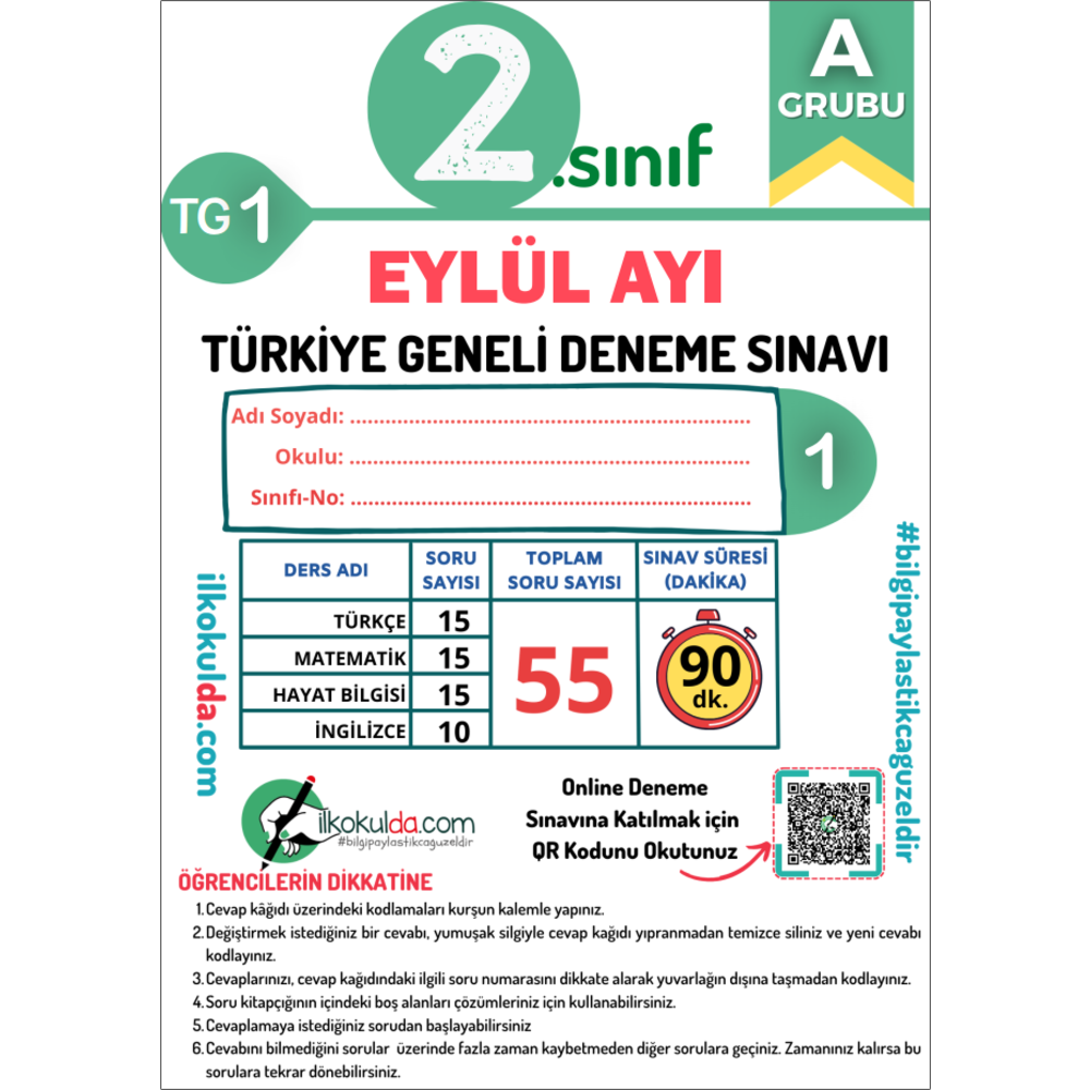 2. Sınıf Eylül Ayı Türkiye Geneli Deneme Sınavı (TG-1)