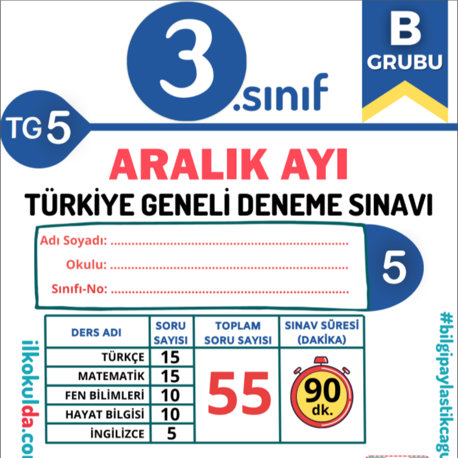 3. Sınıf Aralık  Ayı Türkiye Geneli Deneme Sınavı (TG-5)