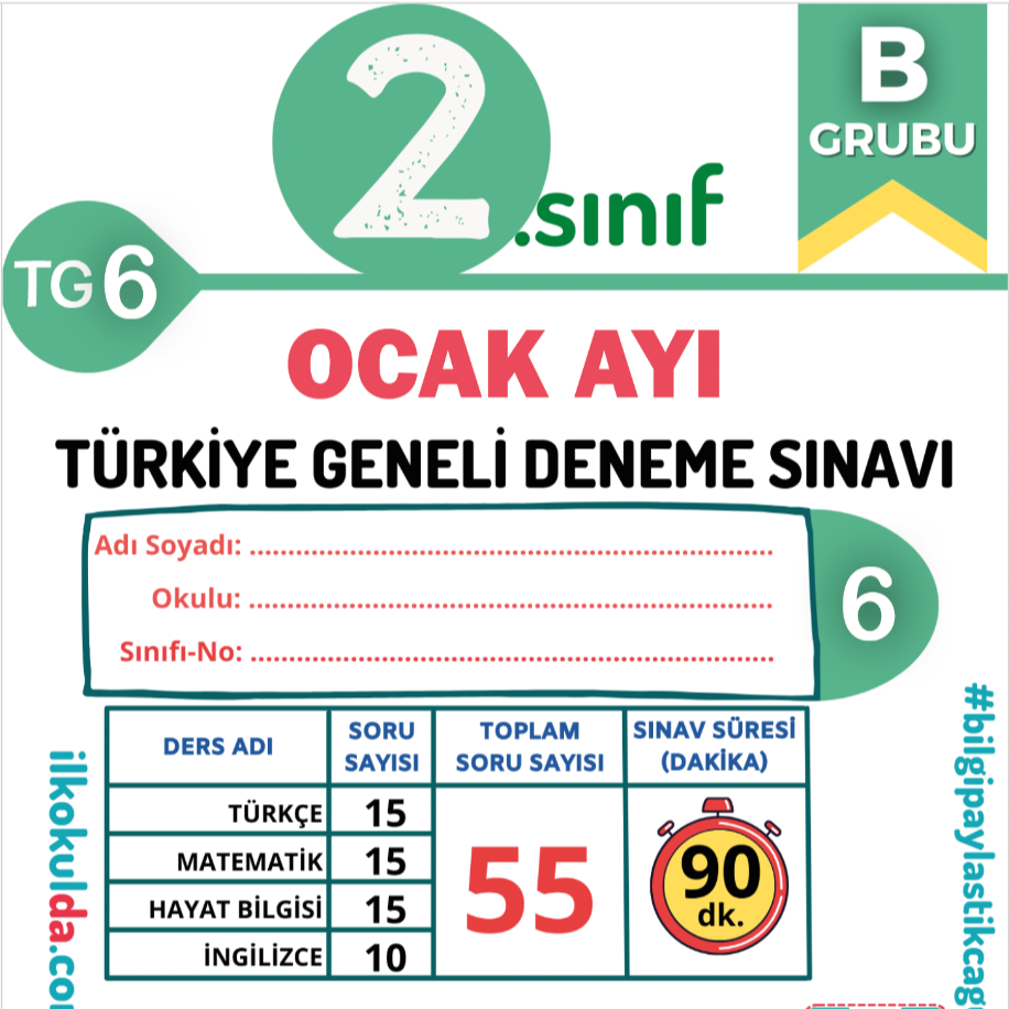 2. Sınıf Ocak Ayı Türkiye Geneli Deneme Sınavı (TG-6)