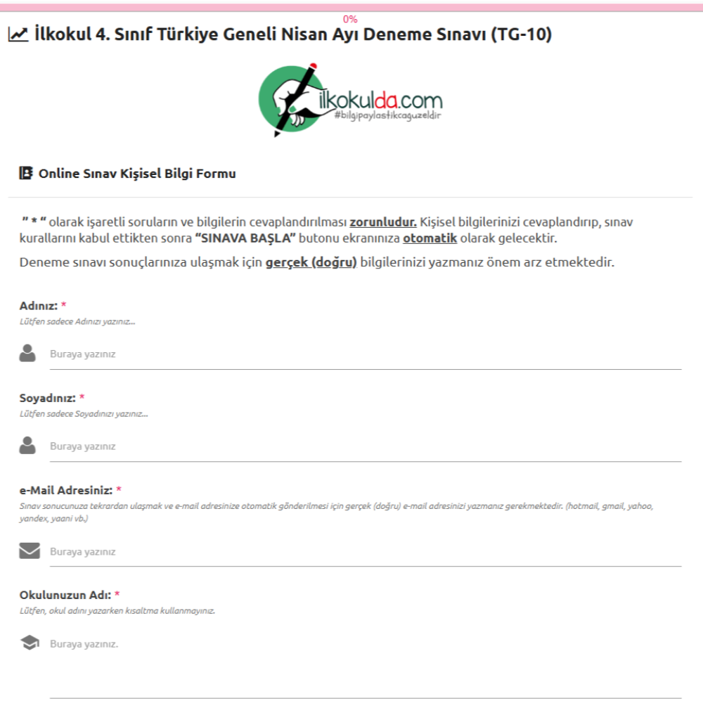 4. Sınıf Nisan Ayı ONLİNE Türkiye Geneli Deneme Sınavı (TG-10)