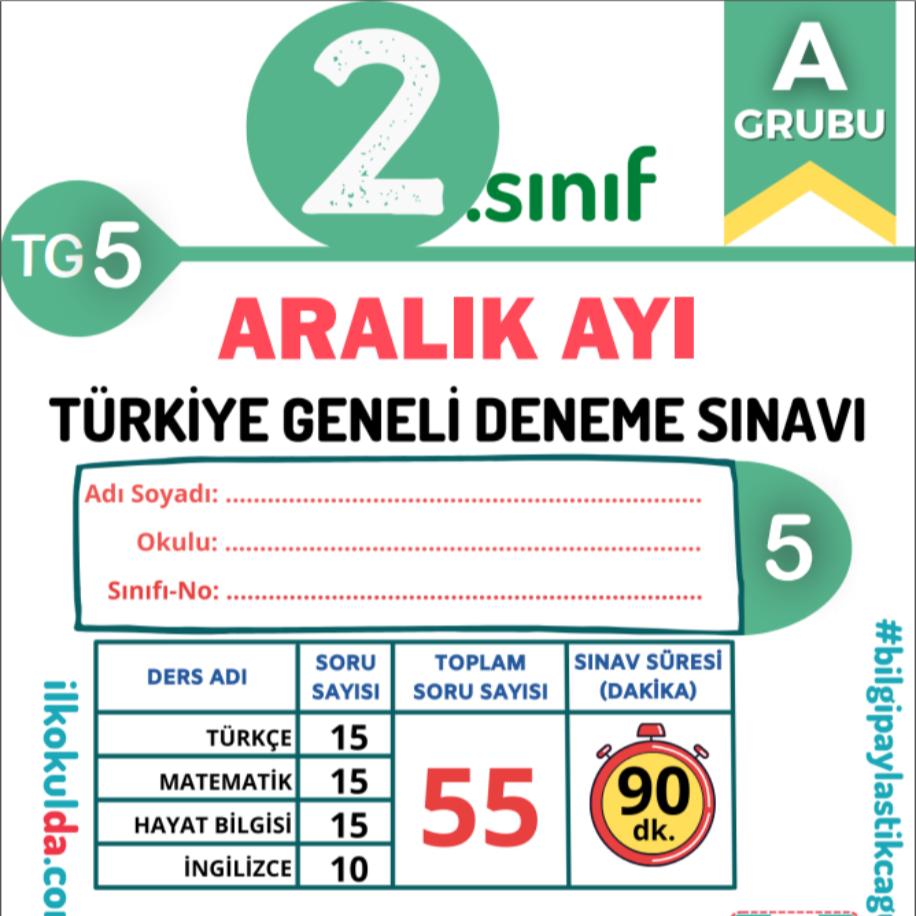 2. Sınıf Aralık  Ayı Türkiye Geneli Deneme Sınavı (TG-5)