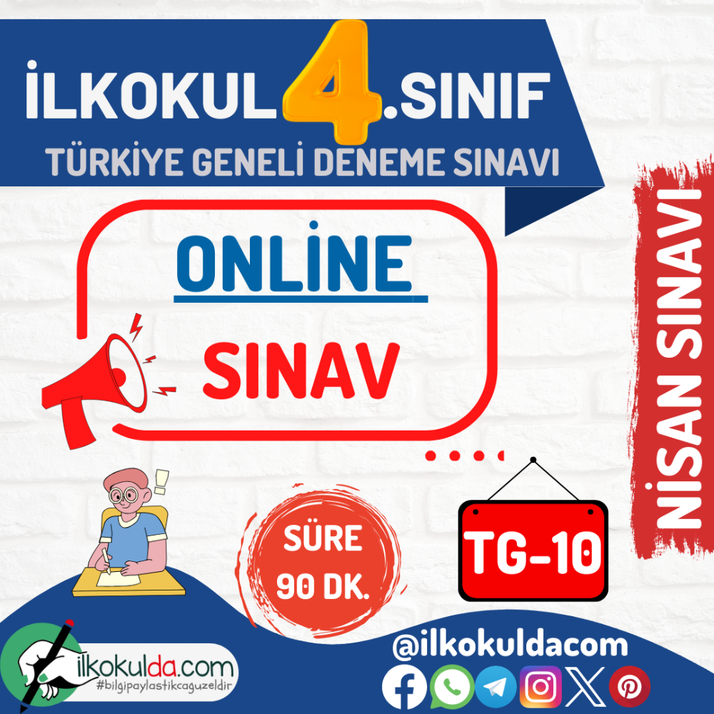4. Sınıf Nisan Ayı ONLİNE Türkiye Geneli Deneme Sınavı (TG-10)