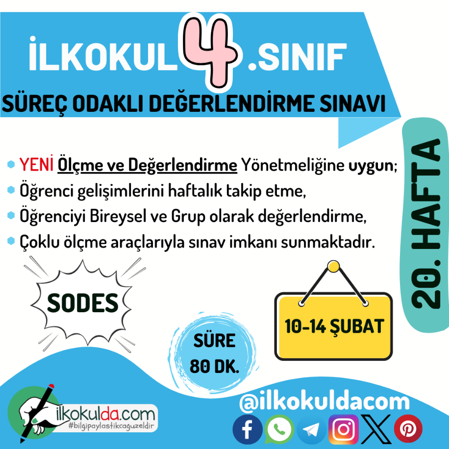 4. Sınıf 20. Hafta (10-14 Şubat) Süreç Değerlendirme Sınavı (SODES)