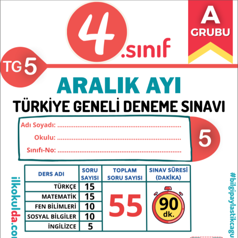 4. Sınıf Aralık  Ayı Türkiye Geneli Deneme Sınavı (TG-5)