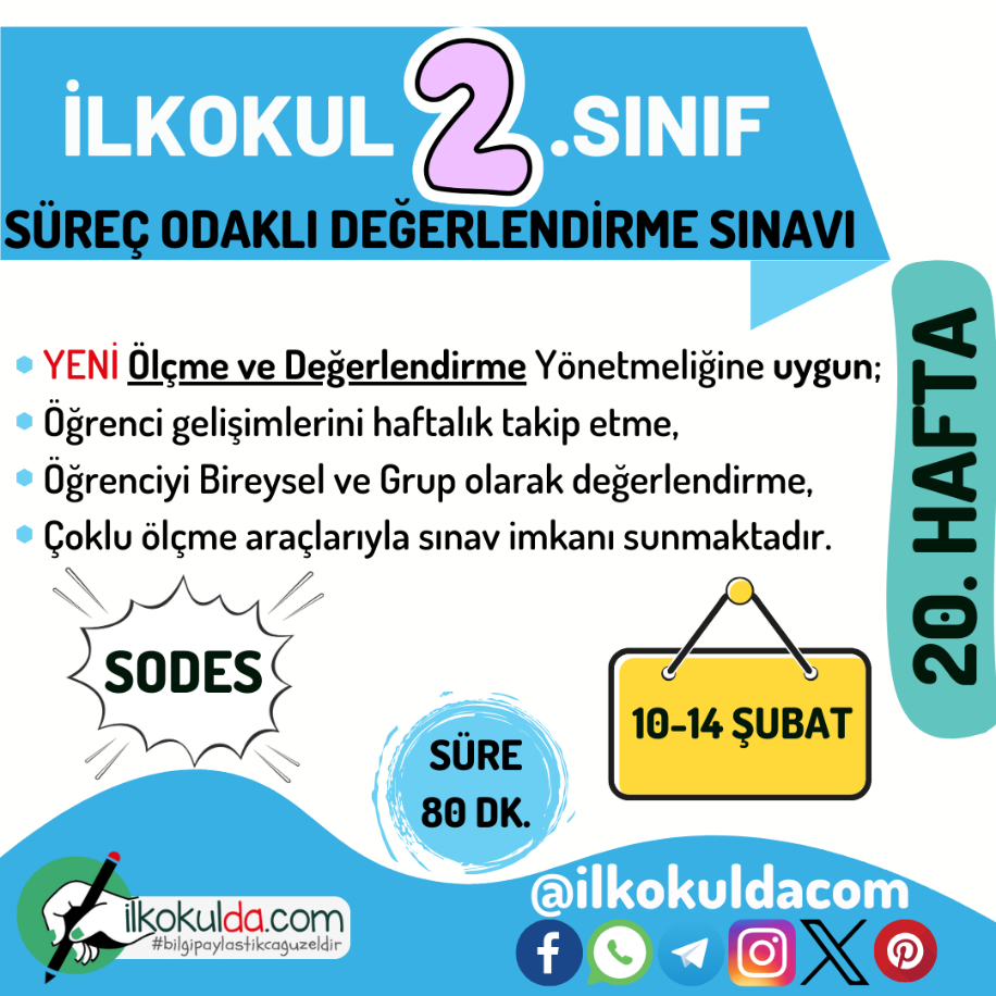 2. Sınıf 20. Hafta (10-14 Şubat) Süreç Değerlendirme Sınavı (SODES)