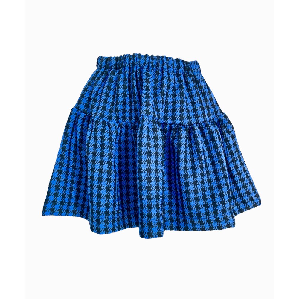 Saks Mavi Kazayağı Desenli Mini Etek