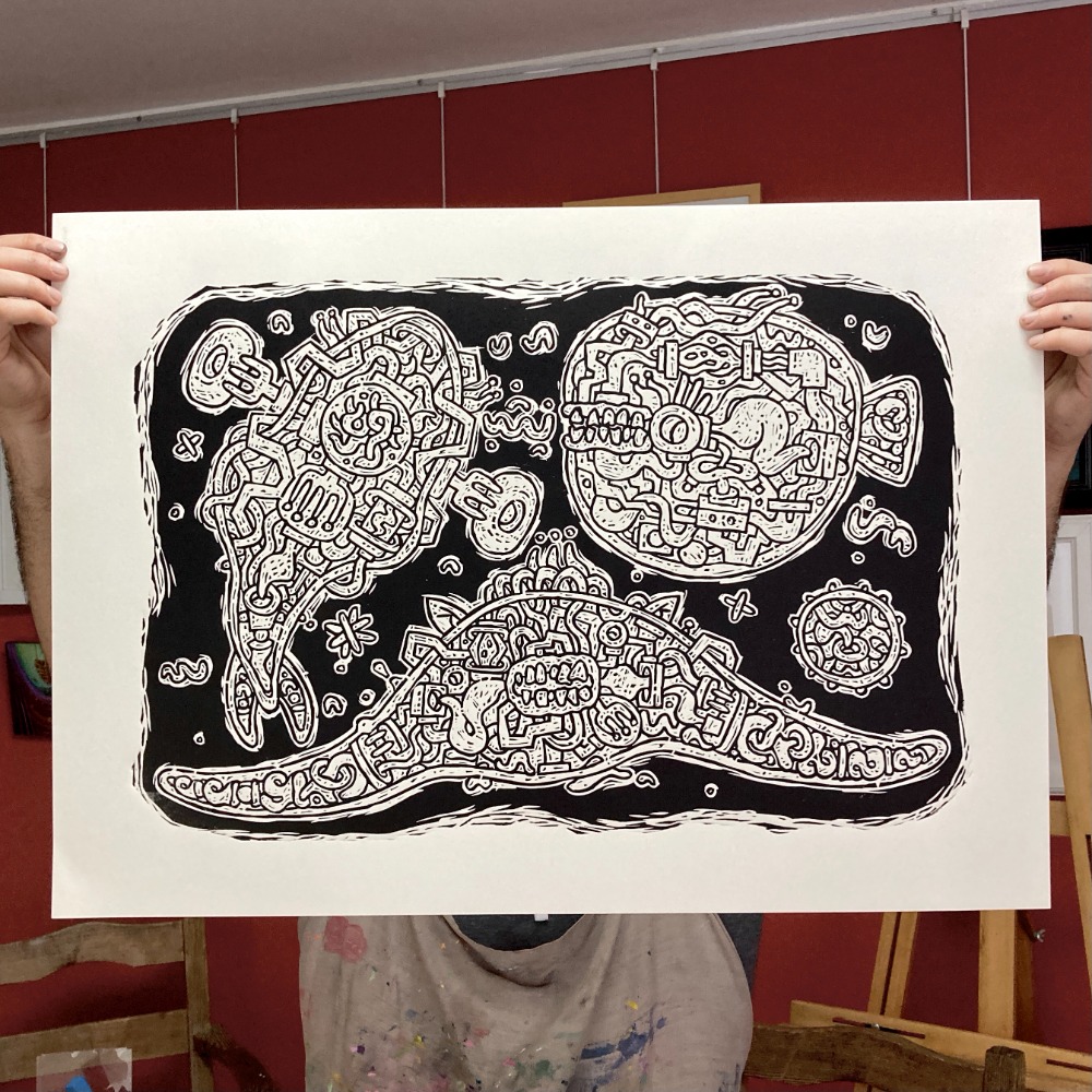 Fishies, Linocut Print - Edition of 24