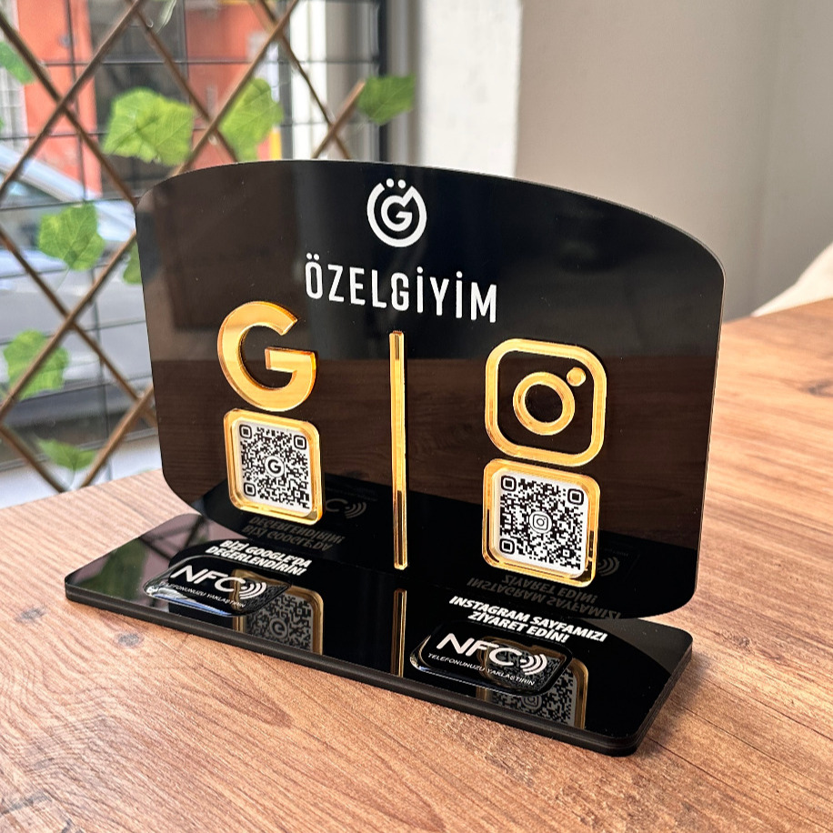 tripleS objekt シオン 352A QR未使用 Çift QR & NFC Özellikli PleksiGlass Stant Yatay Oval Tasarımlı