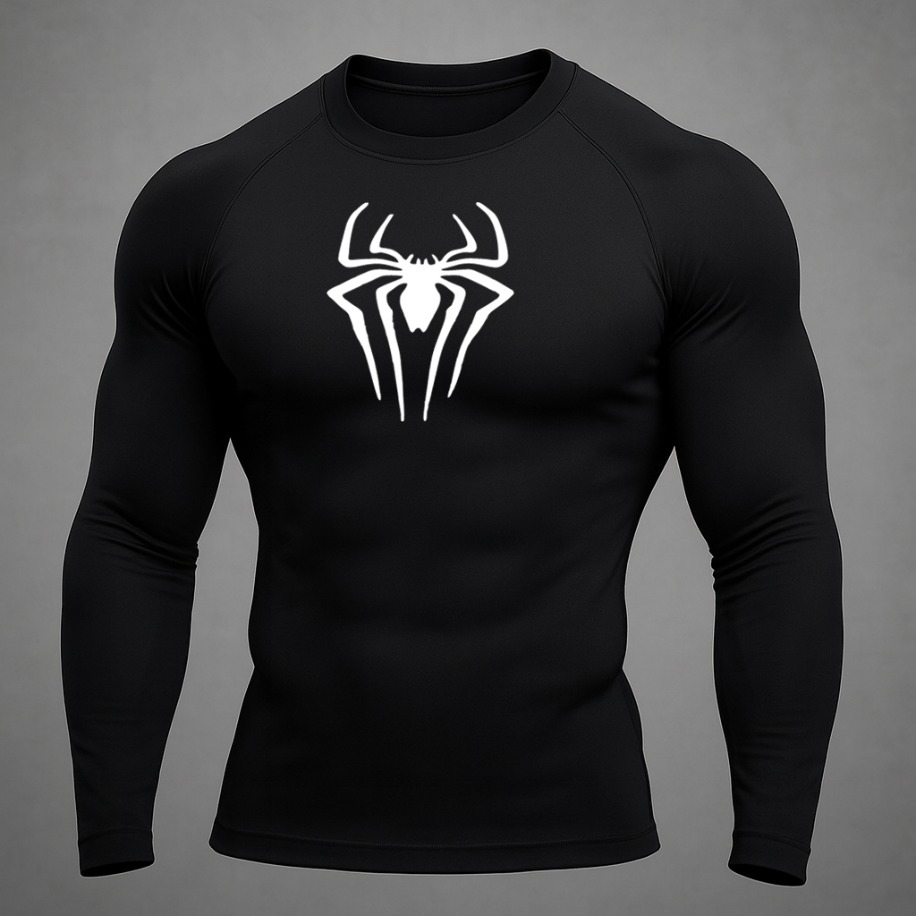 Spider Siyah Uzun Kollu Compression T-Shirt | Lauwen