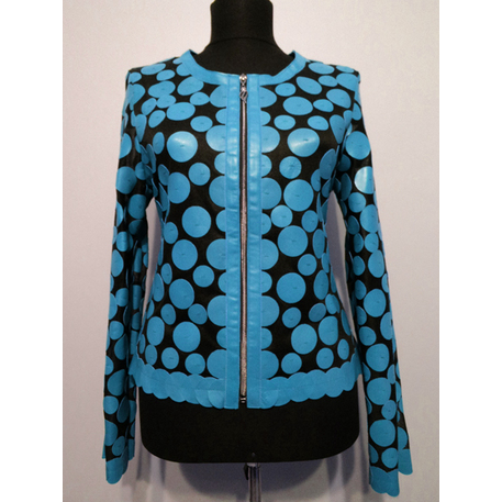 Light Blue Leather Women Leaf Jacket [Design 07]